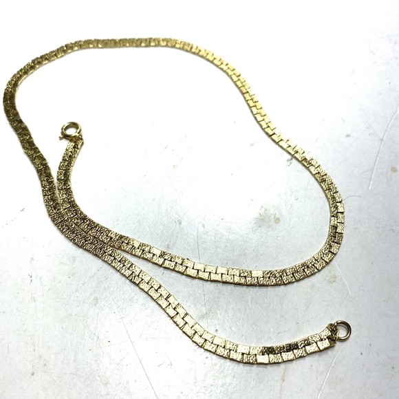 Jewelry Vintage Gold Nugget Necklace Gold Tone Flat Lay Box Chain